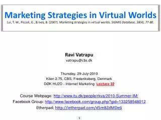 Marketing Strategies in Virtual Worlds