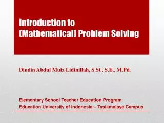 Introduction to (Mathematical) Problem Solving