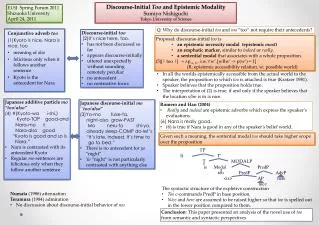 Discourse-Initial Too and Epistemic Modality Sumiyo Nishiguchi Tokyo University of Science