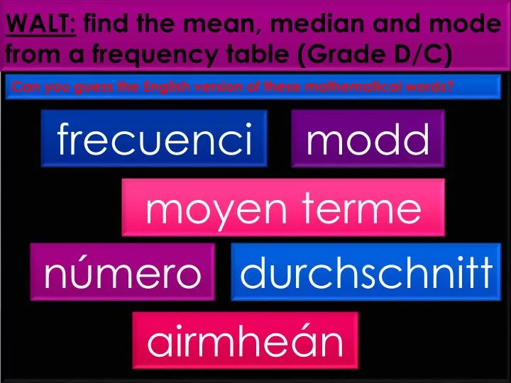 walt find the mean median and mode from a frequency table grade d c