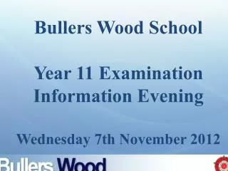 Bullers Wood School Year 11 Examination Information Evening Wednesday 7th November 2012