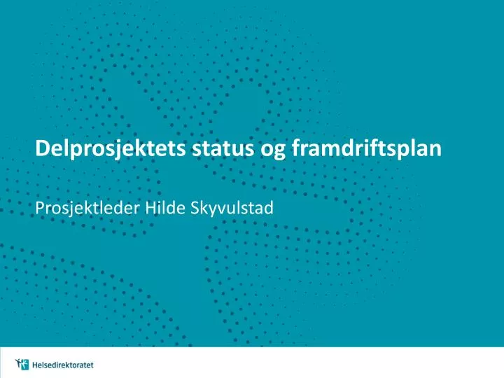 delprosjektets status og framdriftsplan