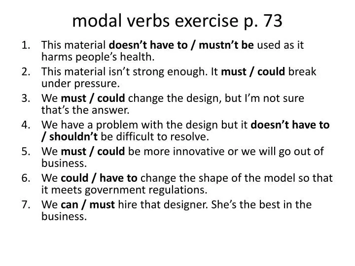 modal verbs exercise p 73