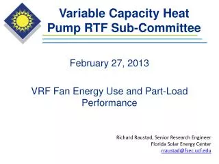 Variable Capacity Heat Pump RTF Sub-Committee