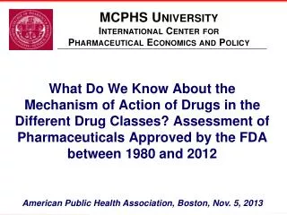 MCPHS University International Center for Pharmaceutical Economics and Policy