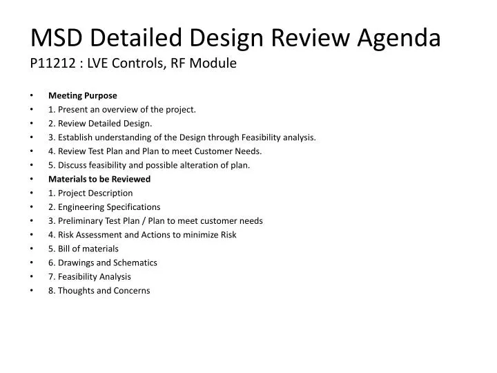 msd detailed design review agenda p11212 lve controls rf module