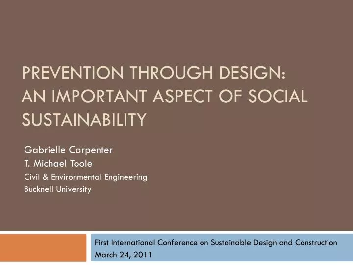 prevention through design an important aspect of social sustainability