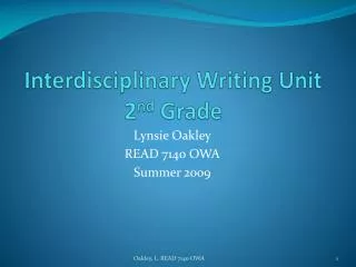 Interdisciplinary Writing Unit 2 nd Grade