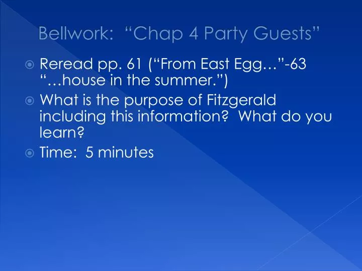 bellwork chap 4 party guests