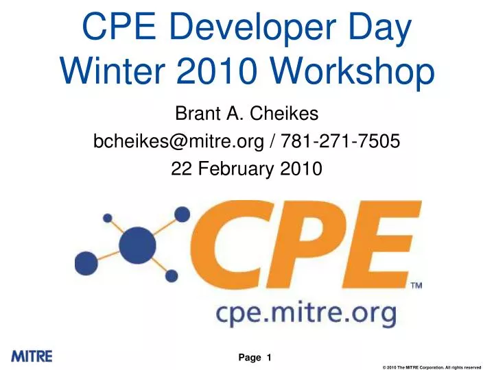 cpe developer day winter 2010 workshop