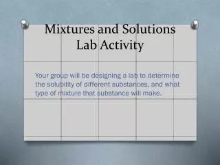 Mixtures and Solutions Lab Activity