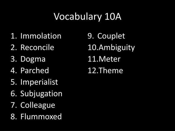 vocabulary 10a