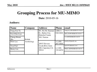Grouping Process for MU-MIMO