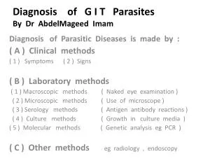 Diagnosis of G I T Parasites By Dr AbdelMageed Imam