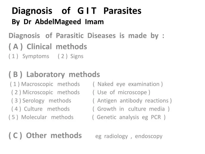 diagnosis of g i t parasites by dr abdelmageed imam