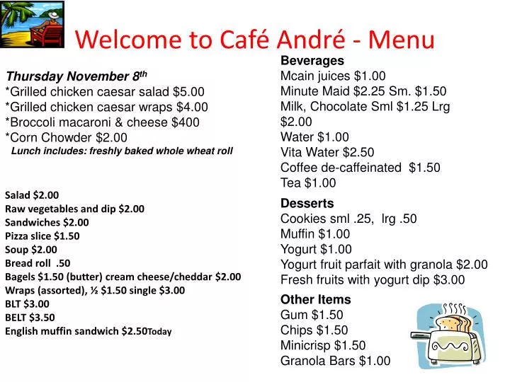 welcome to caf andr menu