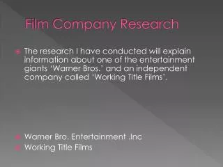 Film Company Research