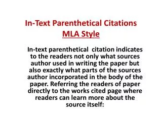 In-Text Parenthetical Citations MLA Style