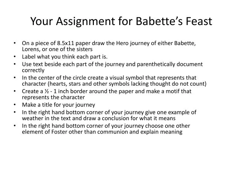 your assignment for babette s feast