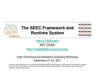 The SEEC Framework and Runtime System