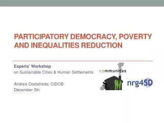 Participatory democracy , poverty and inequalities reduction
