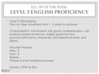 ELL Tip of the week: Level 3 English proficiency