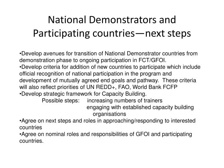 national demonstrators and participating countries next steps