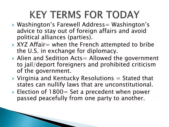 key terms for today