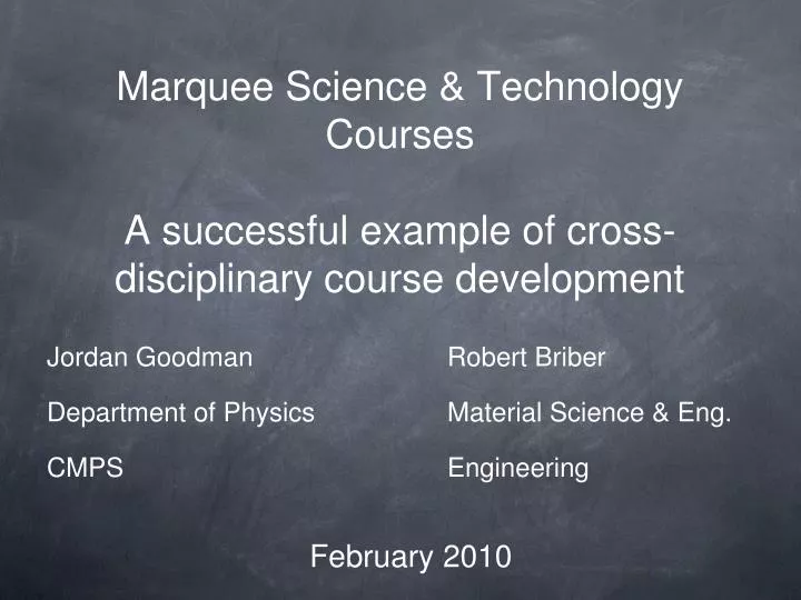 marquee science technology courses a successful example of cross disciplinary course development