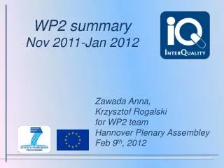 WP2 summary Nov 2011-Jan 2012