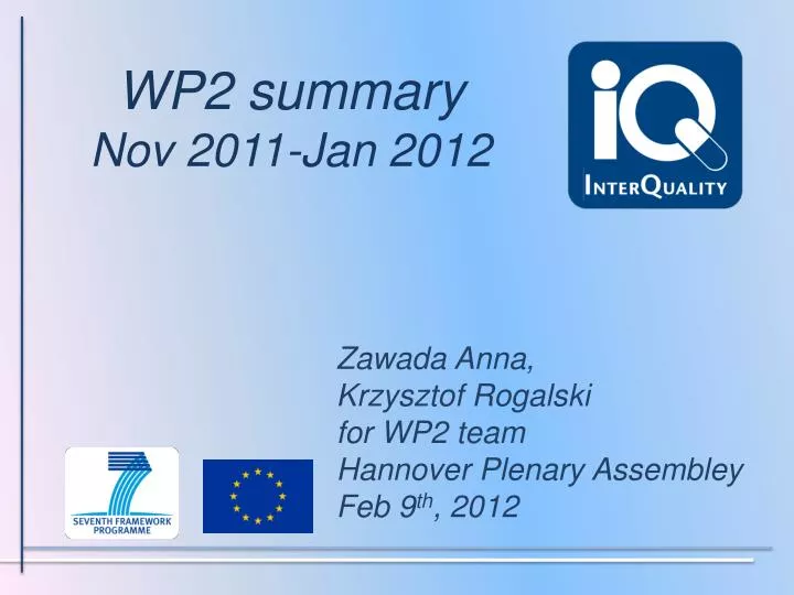wp2 summary nov 2011 jan 2012