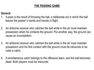 THE PASSING GAME General