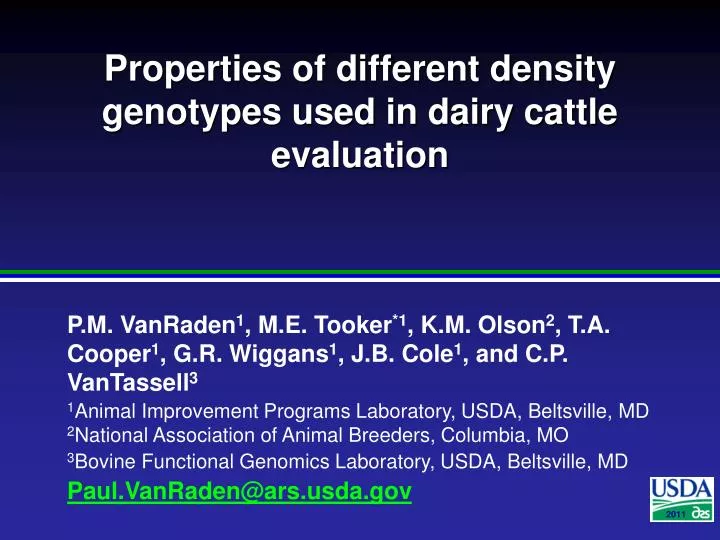 properties of different density genotypes used in dairy cattle evaluation