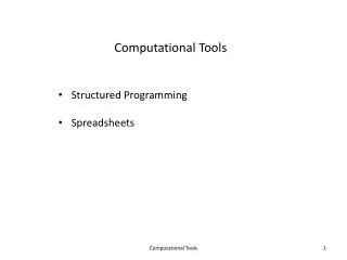 Computational Tools Structured Programming Spreadsheets