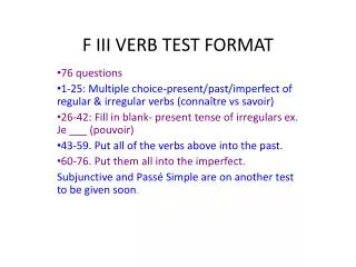 F III VERB TEST FORMAT