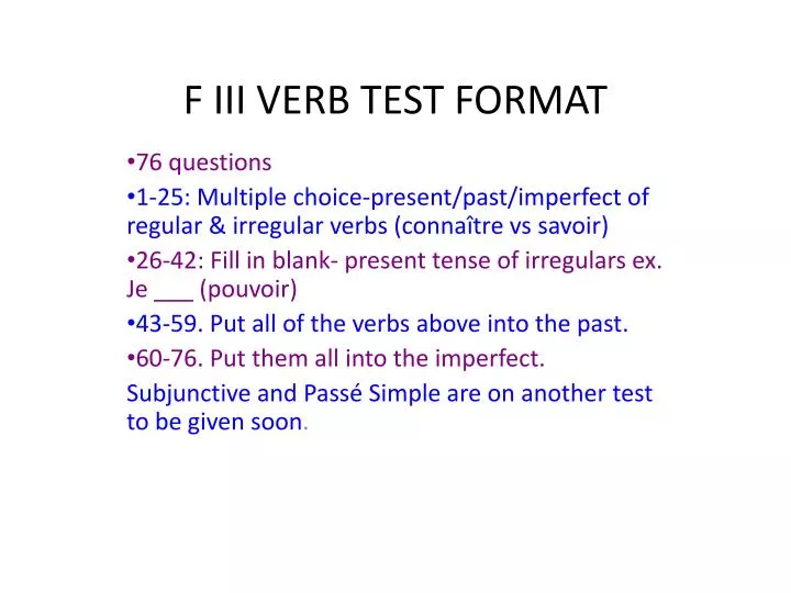 f iii verb test format