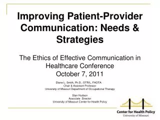 Improving Patient-Provider Communication: Needs &amp; Strategies