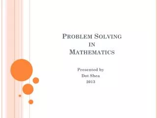 Problem Solving in Mathematics