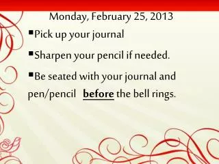 monday february 25 2013