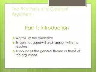 The Five Parts of a Classical Argument