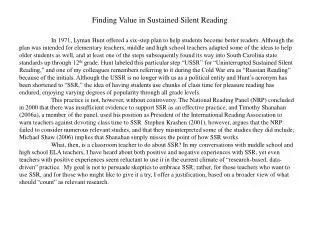 Finding Value in Sustained Silent Reading