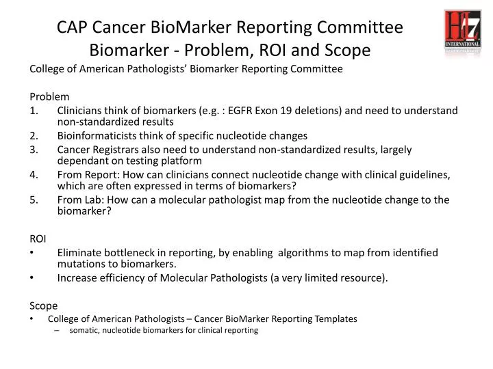 cap cancer biomarker reporting committee biomarker problem roi and scope