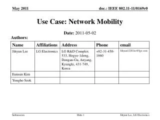 Use Case: Network Mobility