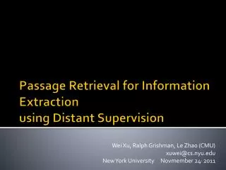 Passage Retrieval for Information Extraction using Distant Supervision