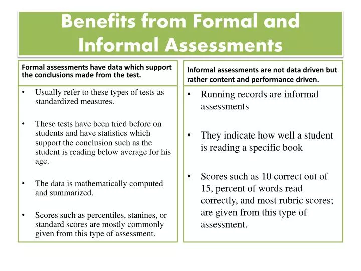 benefits from formal and informal assessments