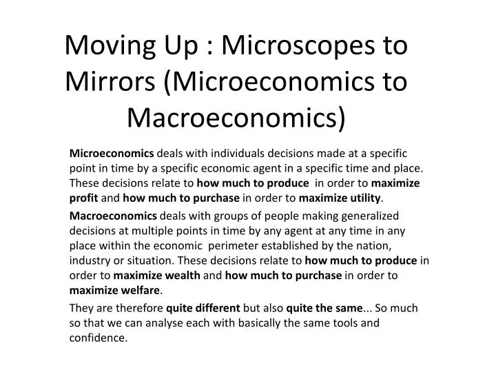 moving up microscopes to mirrors microeconomics to macroeconomics