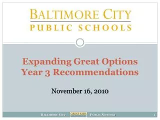 Expanding Great Options Year 3 Recommendations November 16, 2010