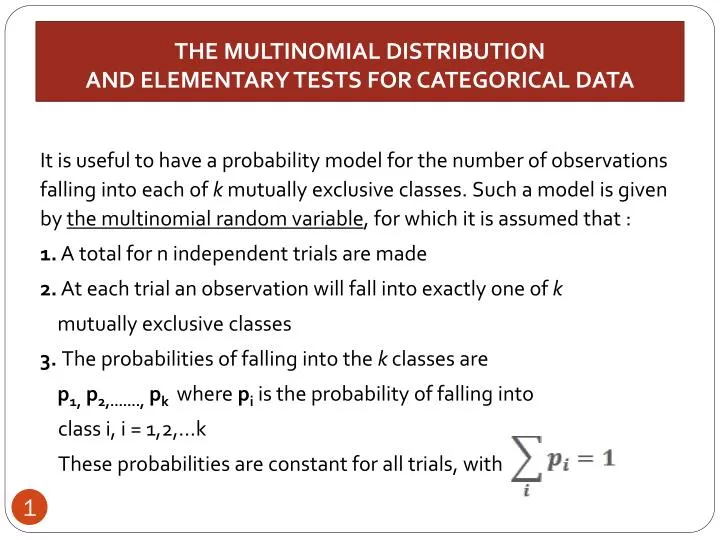 the multinomial distribution and elementary tests for categorical data
