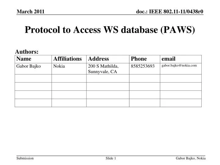 protocol to access ws database paws