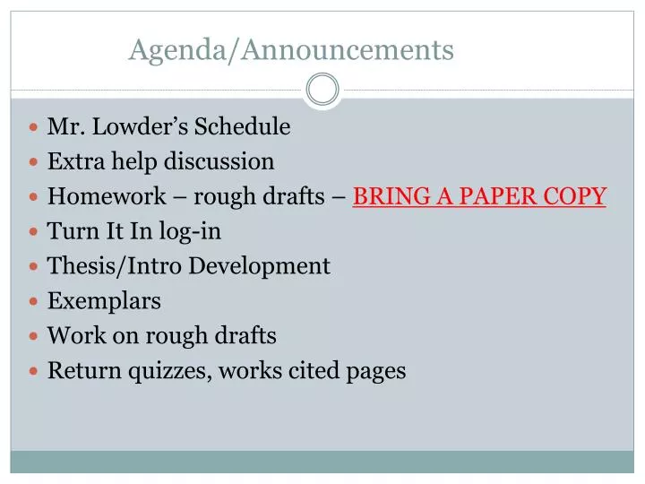 agenda announcements
